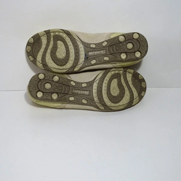 Skechers Beige Suede Ballet Flats Gold Sequins Women Size 8.5 Comfort Round Toe - Picture 8 of 9